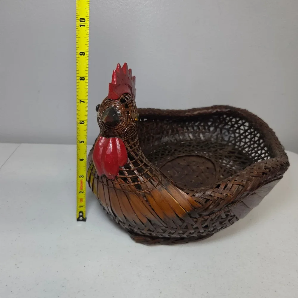 Chicken‎ Rooster Basket Wicker 14 Inch Farmhouse Decor Brown Red Cottagecore
